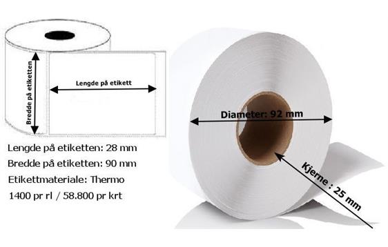 9418610  300047 Termoetikett 90x28 mm TermoEco 1400 stk./rull | 25 mm kjerne